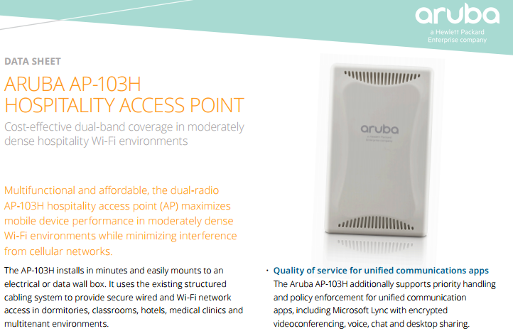 Aruba 103h Hospitality Access Point Data Sheet Laketec