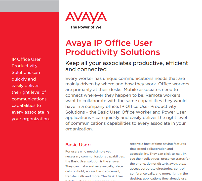 Avaya IP Office User Productivity Solutions Data Sheet - Laketec